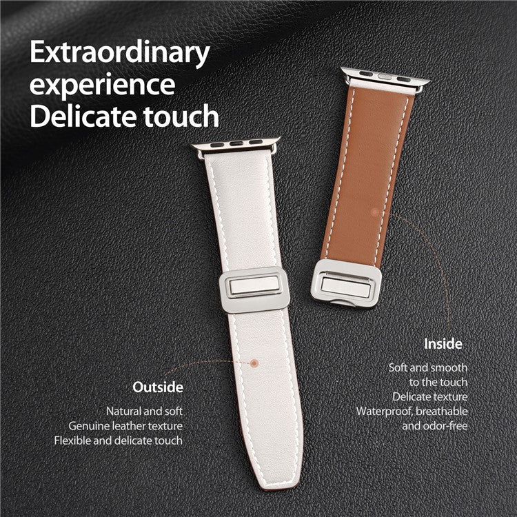 DUX DUCIS YA Series Strap for Apple Watch Series 10 42mm / 9 8 7 41mm / SE (2023) SE (2022) SE 6 5 4 40mm / 3 2 1 38mm Genuine Cow Leather Watch Band - White