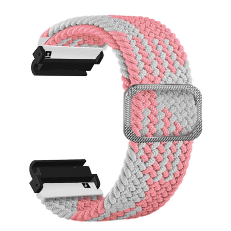 For Garmin Fenix 7S / 6S / 5S Stretchy Nylon Watch Strap Sport Wristbands with 20mm PC Connector - Pink+White