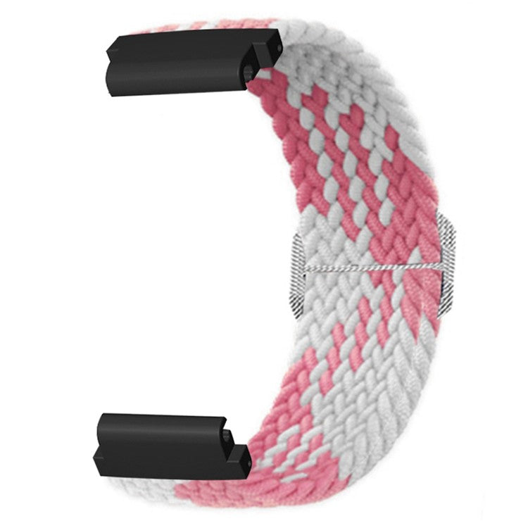 For Garmin Fenix 7S / 6S / 5S Stretchy Nylon Watch Strap Sport Wristbands with 20mm PC Connector - Pink+White