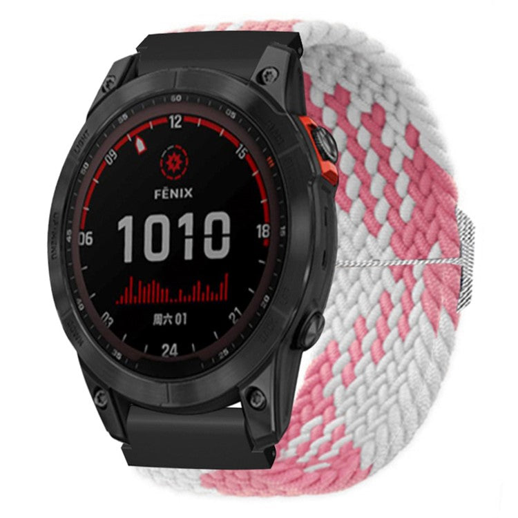 For Garmin Fenix 7S / 6S / 5S Stretchy Nylon Watch Strap Sport Wristbands with 20mm PC Connector - Pink+White