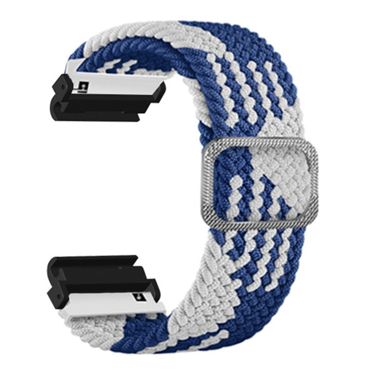 For Garmin Fenix 7S / 6S / 5S Stretchy Nylon Watch Strap Sport Wristbands with 20mm PC Connector - Blue+White