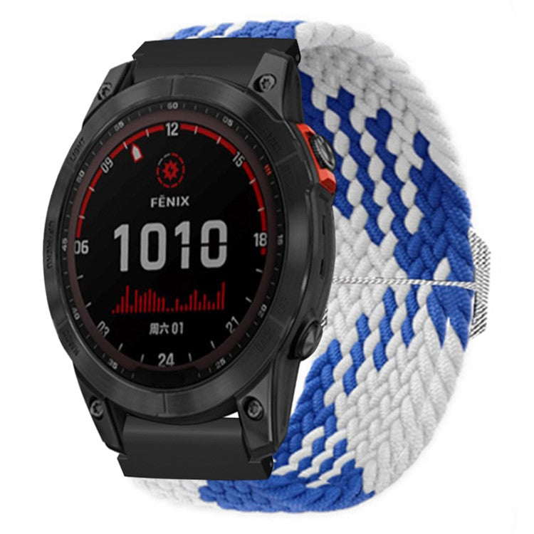 For Garmin Fenix 7S / 6S / 5S Stretchy Nylon Watch Strap Sport Wristbands with 20mm PC Connector - Blue+White
