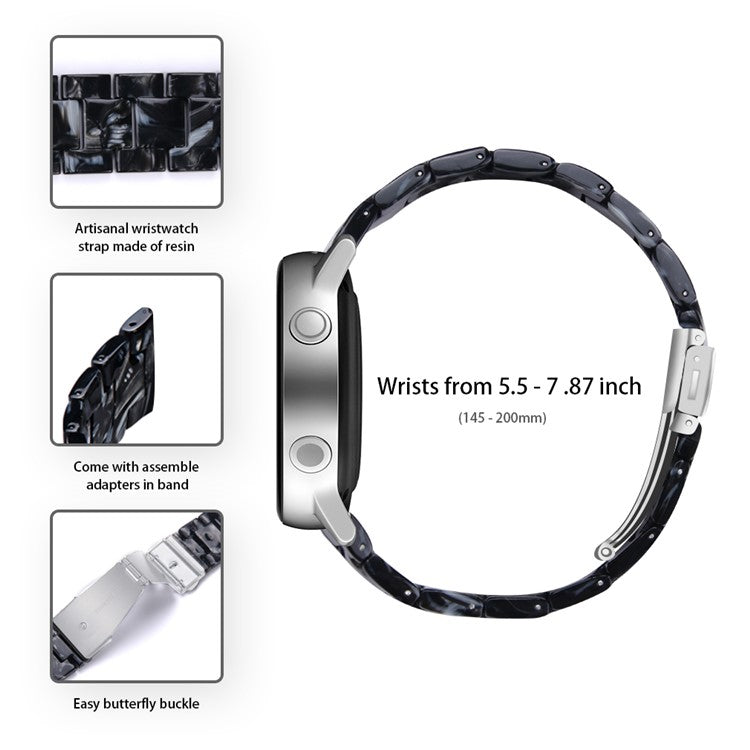 For Garmin Vivoactive 4 Resin Watch Strap 22mm Waterproof Replacement Watch Band - Glossy Black