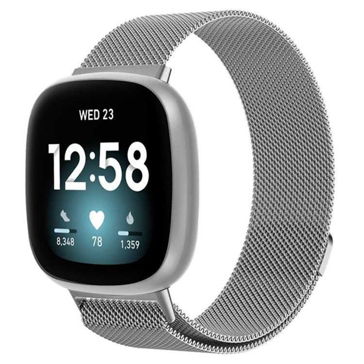 KALEBOL KLB-ML-001 Size S For Fitbit Versa 4 / 3 / Sense / Sense 2 Milanese Watch Strap Stainless Steel Band - Silver