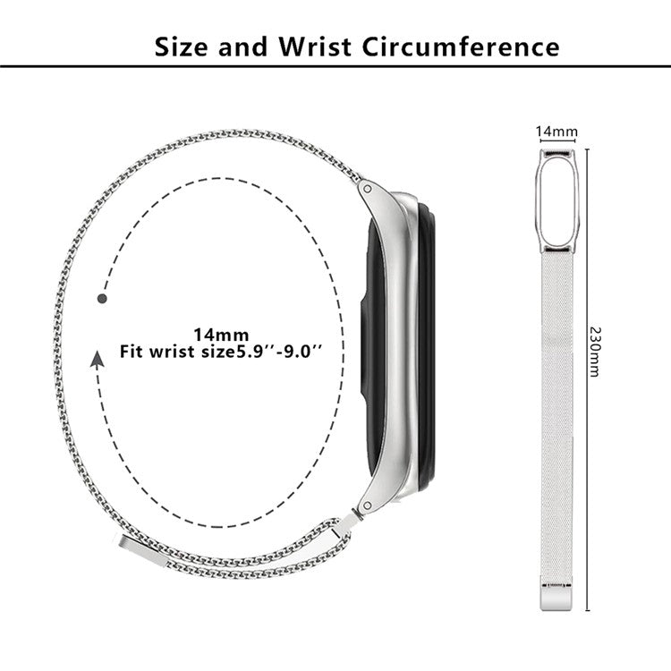 KALEBOL KLB-ML-001 For Xiaomi Mi Band 4 / 3 Milanese Mesh Band Magnetic Stainless Steel Watch Strap - Silver