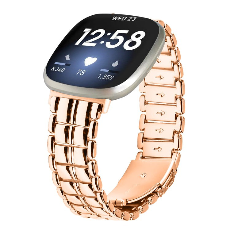 For Fitbit Versa 4 / Sense 2 Smartwatch Metal Replacement Wrist Strap - Rose Gold