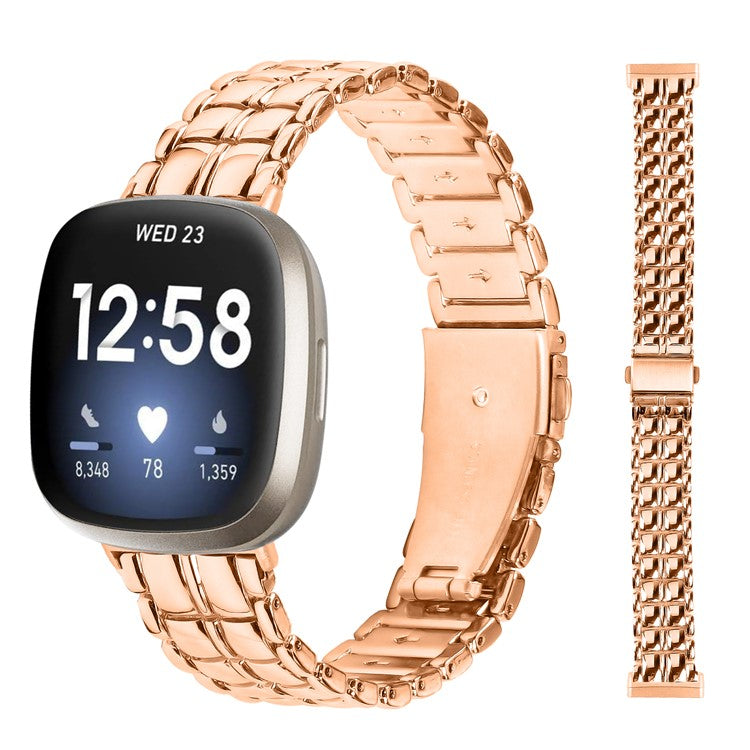 For Fitbit Versa 4 / Sense 2 Smartwatch Metal Replacement Wrist Strap - Rose Gold