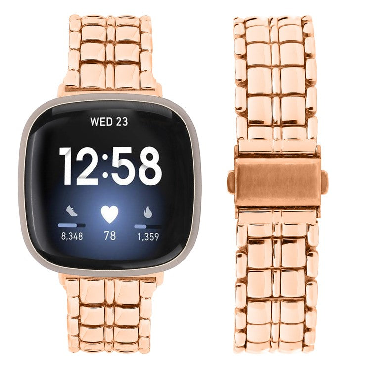 For Fitbit Versa 4 / Sense 2 Smartwatch Metal Replacement Wrist Strap - Rose Gold