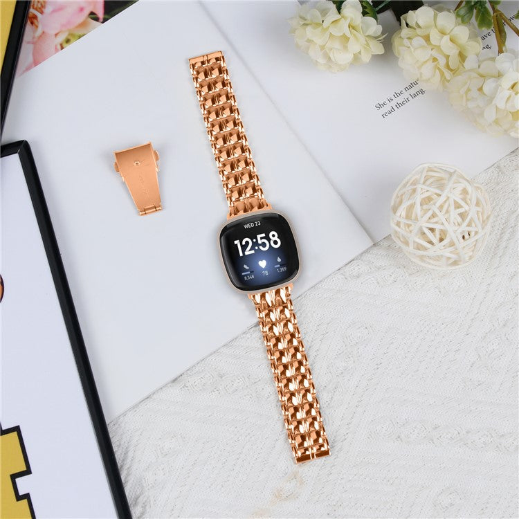 For Fitbit Versa 4 / Sense 2 Smartwatch Metal Replacement Wrist Strap - Rose Gold