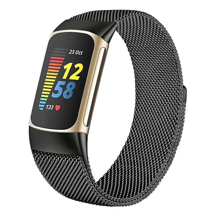 KALEBOL KLB-ML-001 For Fitbit Charge 6 / 5 Watch Strap Stainless Steel Milanese Wristband - Black