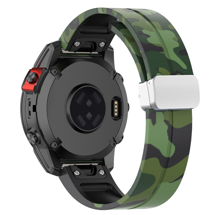 For Garmin Fenix 7S / 6S Pro / 5S Plus / Instinct 2S Camouflage Watch Bands Silver Buckle 20mm Sports Strap - Camo Green