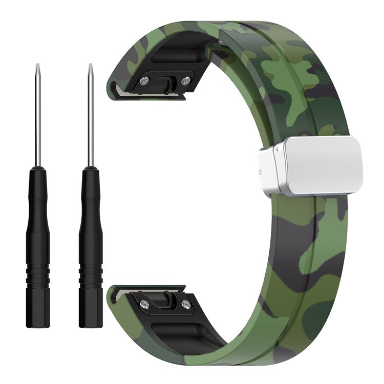 For Garmin Fenix 7S / 6S Pro / 5S Plus / Instinct 2S Camouflage Watch Bands Silver Buckle 20mm Sports Strap - Camo Green
