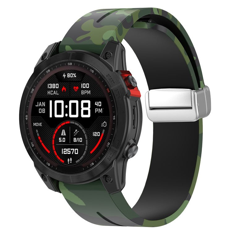 For Garmin Fenix 7S / 6S Pro / 5S Plus / Instinct 2S Camouflage Watch Bands Silver Buckle 20mm Sports Strap - Camo Green