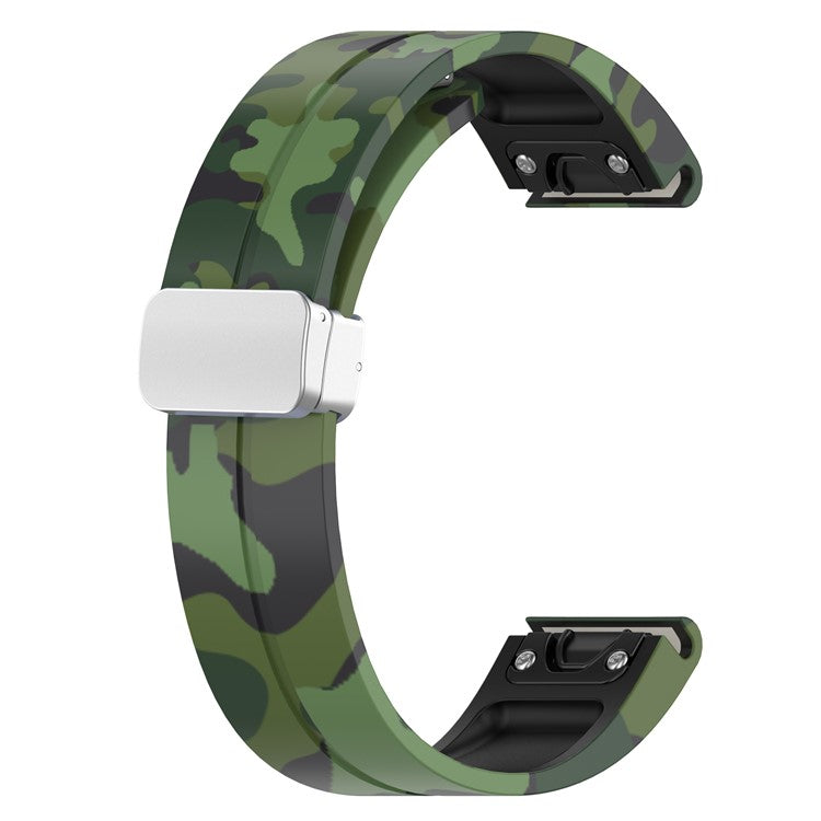 For Garmin Fenix 7S / 6S Pro / 5S Plus / Instinct 2S Camouflage Watch Bands Silver Buckle 20mm Sports Strap - Camo Green