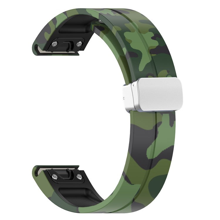 For Garmin Fenix 7S / 6S Pro / 5S Plus / Instinct 2S Camouflage Watch Bands Silver Buckle 20mm Sports Strap - Camo Green