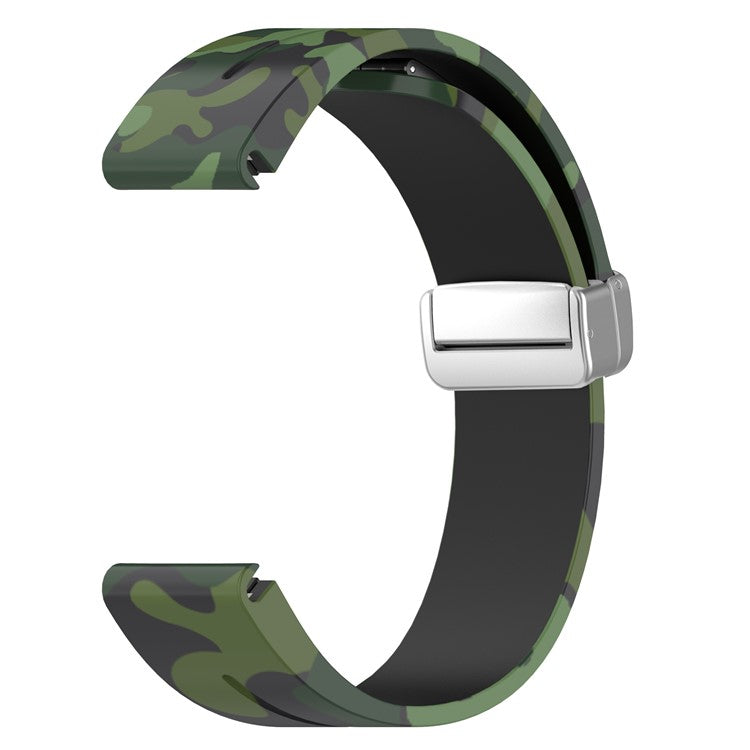 For Garmin Fenix 7S / 6S Pro / 5S Plus / Instinct 2S Camouflage Watch Bands Silver Buckle 20mm Sports Strap - Camo Green