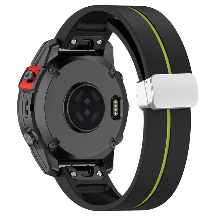 For Garmin Fenix 7S / 6S Pro / 5S Plus / Instinct 2S Silicone Watch Bands Silver Buckle 20mm Dual Color Stripes Strap - Black+Lime