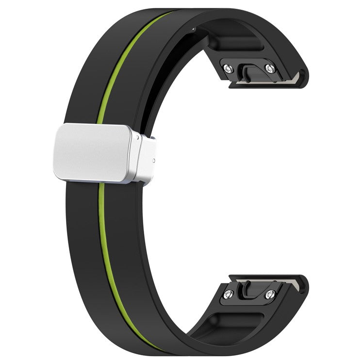 For Garmin Fenix 7S / 6S Pro / 5S Plus / Instinct 2S Silicone Watch Bands Silver Buckle 20mm Dual Color Stripes Strap - Black+Lime