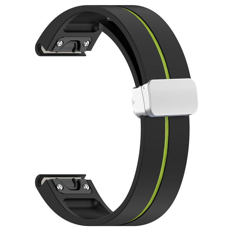 For Garmin Fenix 7S / 6S Pro / 5S Plus / Instinct 2S Silicone Watch Bands Silver Buckle 20mm Dual Color Stripes Strap - Black+Lime