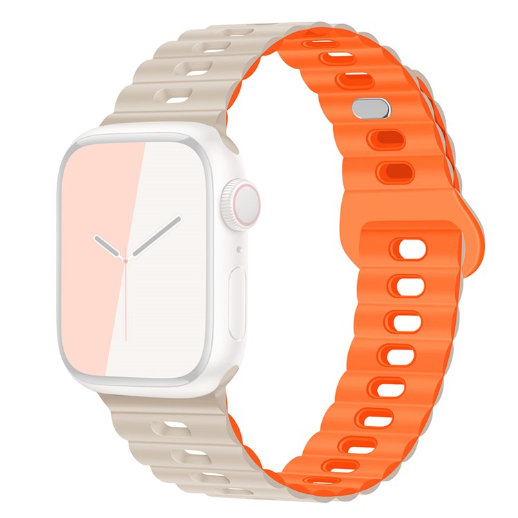For Apple Watch Series 10 46mm / Ultra 2 Ultra 49mm / Series 9 8 7 45mm / 6 5 4 SE (2023) SE (2022) SE 44mm / 3 2 1 42mm Silicone Watch Band - Starlight+Orange