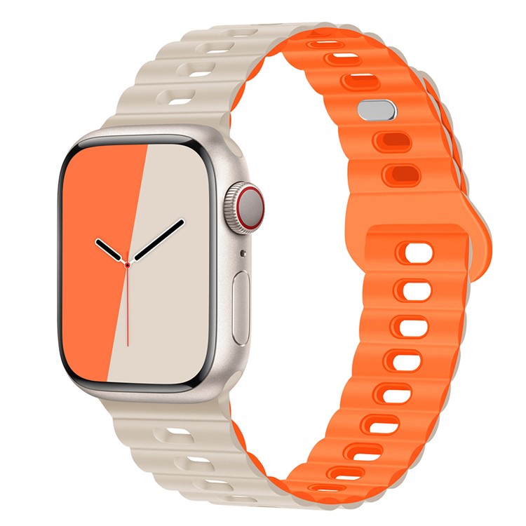 For Apple Watch Series 10 46mm / Ultra 2 Ultra 49mm / Series 9 8 7 45mm / 6 5 4 SE (2023) SE (2022) SE 44mm / 3 2 1 42mm Silicone Watch Band - Starlight+Orange