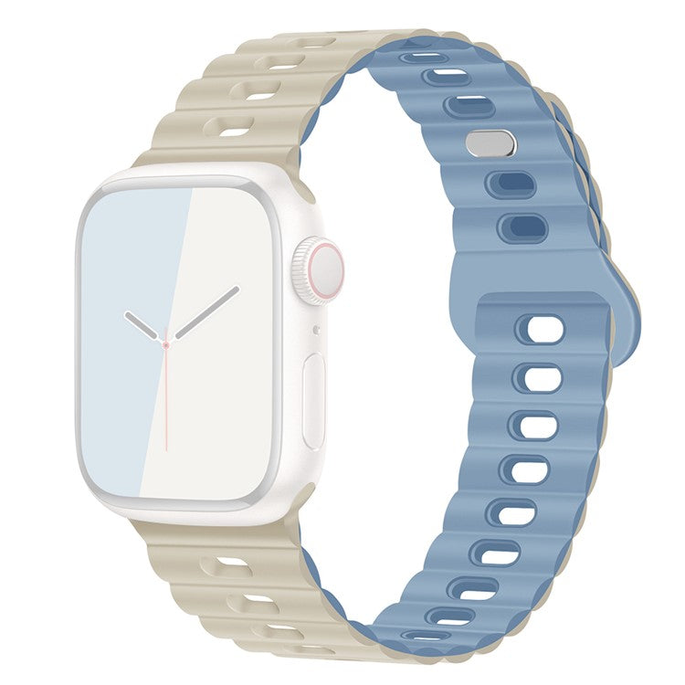 Watch Strap for Apple Watch Series 10 42mm / 9 8 7 41mm / SE (2023) SE (2022) SE 6 5 4 40mm / 3 2 1 38mm Silicone Watch Band - Antique White+Mist Blue