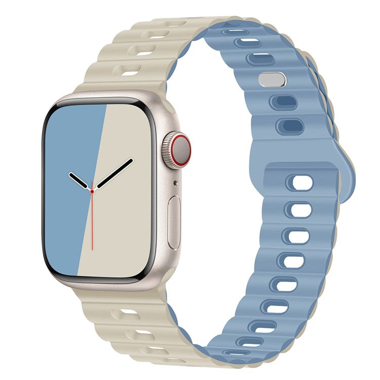 Watch Strap for Apple Watch Series 10 42mm / 9 8 7 41mm / SE (2023) SE (2022) SE 6 5 4 40mm / 3 2 1 38mm Silicone Watch Band - Antique White+Mist Blue