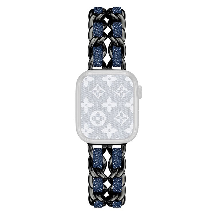 Watch Strap for Apple Watch Series 10 42mm / 9 8 7 41mm / SE (2023) SE (2022) SE 6 5 4 40mm / 3 2 1 38mm Chain Style Watch Band - Black+Dark Denim