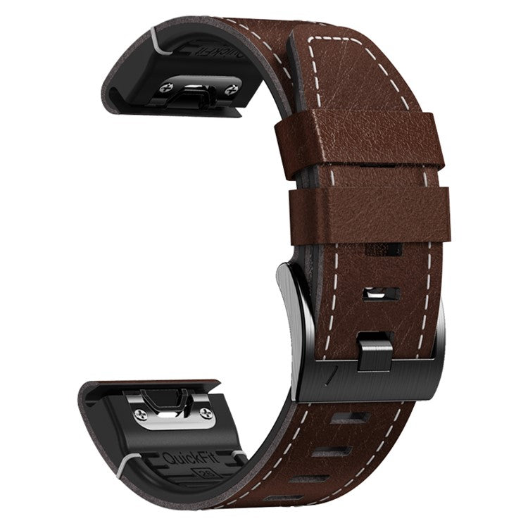 For Garmin Tactix 7 Pro / Fenix 7X / 6X / 6X Pro / 5X Plus Watch Strap Leather Coated Silicone Wrist Band - Coffee