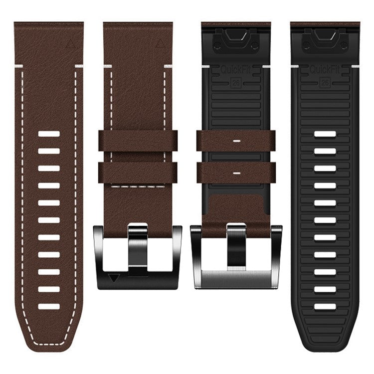 For Garmin Tactix 7 Pro / Fenix 7X / 6X / 6X Pro / 5X Plus Watch Strap Leather Coated Silicone Wrist Band - Coffee