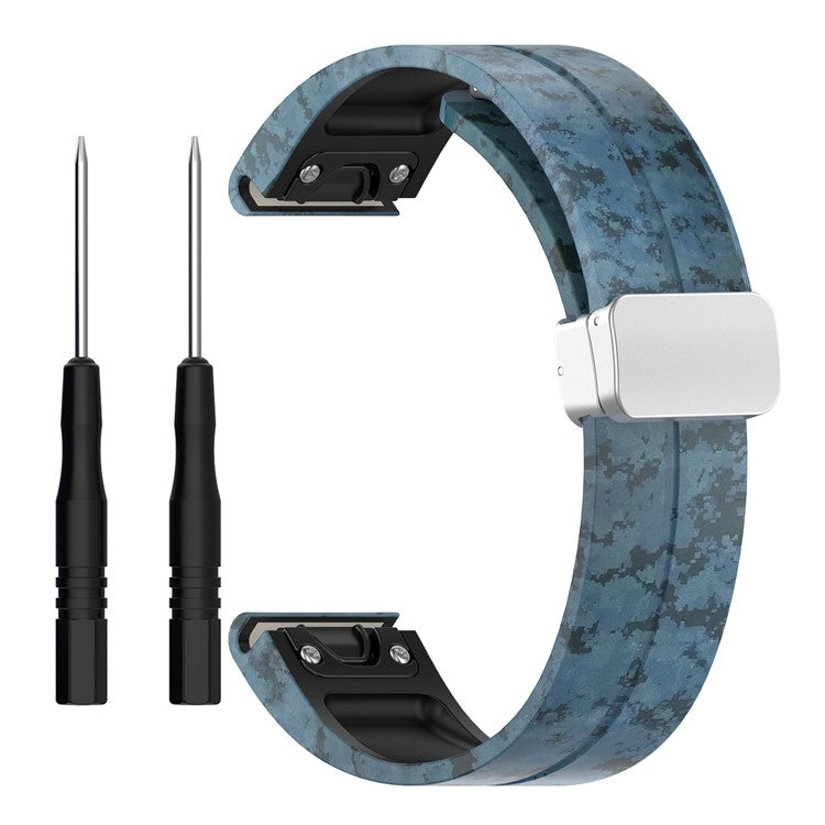 For Garmin Tactix 7 Pro / Fenix 7X / 6X / 6X Pro / 5X Plus Silicone Watch Band 26mm Silver Buckle Wrist Strap - Mosaic