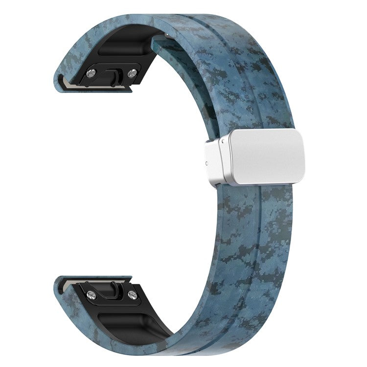 For Garmin Tactix 7 Pro / Fenix 7X / 6X / 6X Pro / 5X Plus Silicone Watch Band 26mm Silver Buckle Wrist Strap - Mosaic