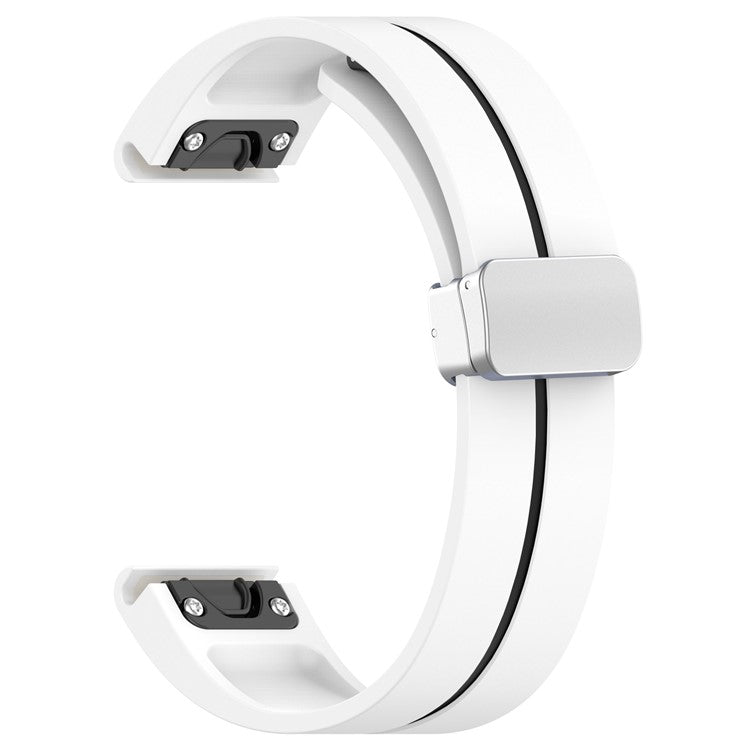 For Garmin Tactix 7 Pro / Fenix 7X / 6X / 6X Pro / 5X Plus Silver Buckle Silicone Band 26mm Watch Strap - White+Black