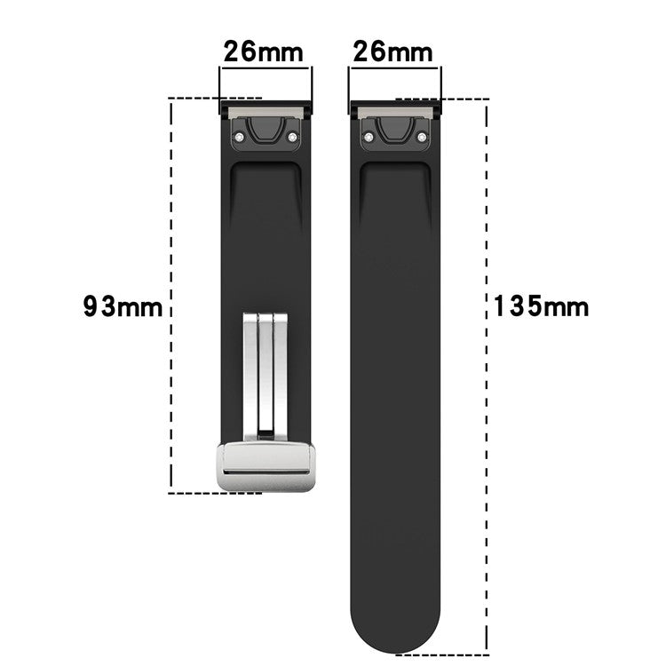 For Garmin Tactix 7 Pro / Fenix 7X / 6X / 6X Pro / 5X Plus Silver Buckle Silicone Band 26mm Watch Strap - White+Black