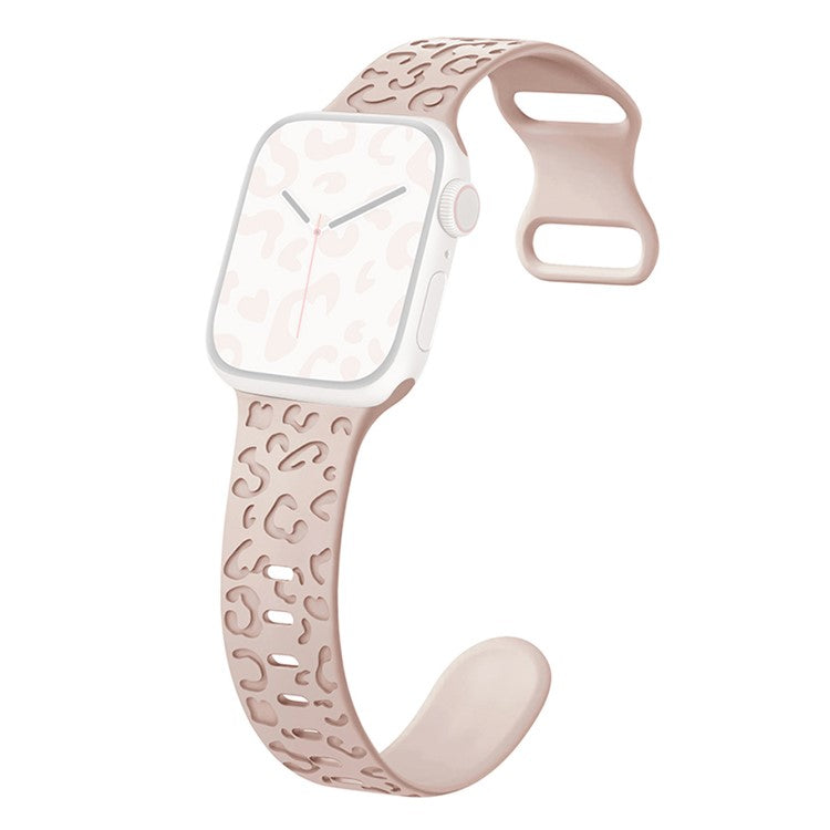 For Apple Watch Series 10 46mm / Ultra 2 Ultra 49mm / Series 9 8 7 45mm / 6 5 4 SE (2023) SE (2022) SE 44mm / 3 2 1 42mm Silicone Leopard Pattern Watch Strap - Pink