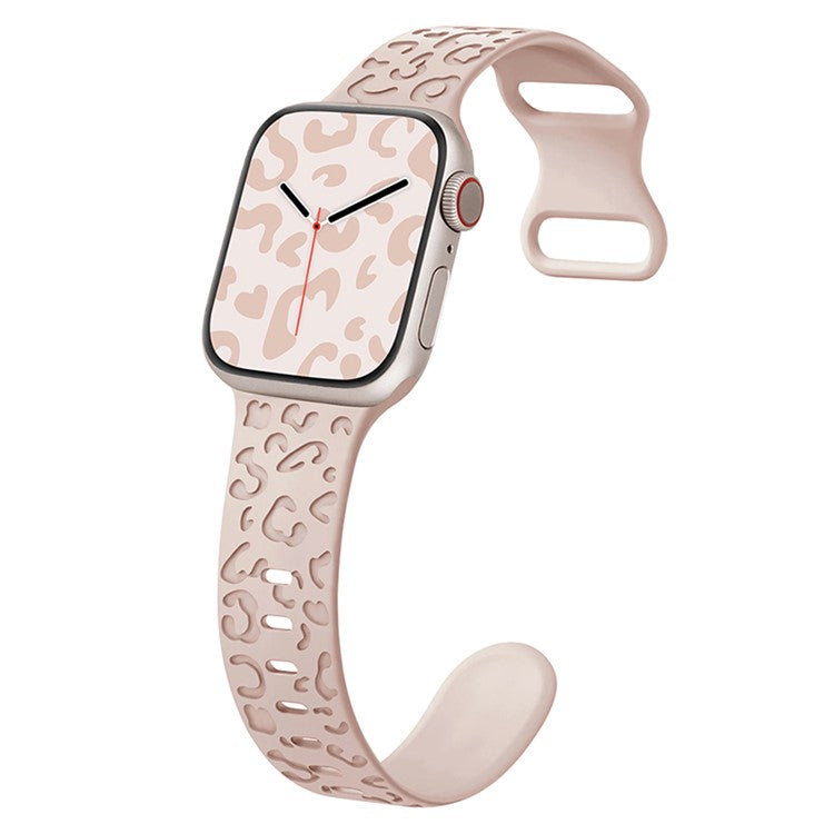 For Apple Watch Series 10 46mm / Ultra 2 Ultra 49mm / Series 9 8 7 45mm / 6 5 4 SE (2023) SE (2022) SE 44mm / 3 2 1 42mm Silicone Leopard Pattern Watch Strap - Pink