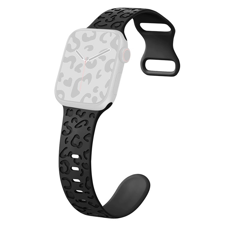 For Apple Watch Series 10 46mm / Ultra 2 Ultra 49mm / Series 9 8 7 45mm / 6 5 4 SE (2023) SE (2022) SE 44mm / 3 2 1 42mm Silicone Leopard Pattern Watch Strap - Black