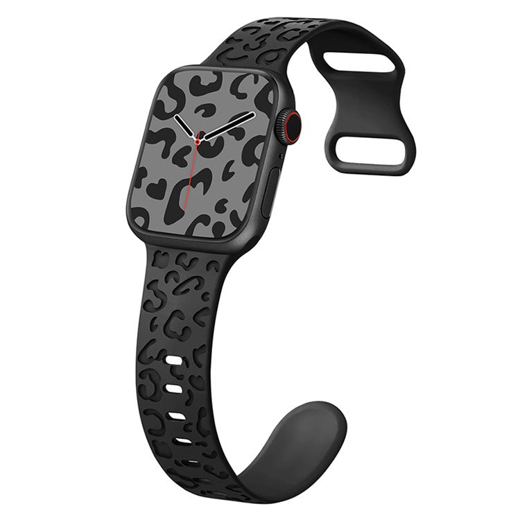 For Apple Watch Series 10 46mm / Ultra 2 Ultra 49mm / Series 9 8 7 45mm / 6 5 4 SE (2023) SE (2022) SE 44mm / 3 2 1 42mm Silicone Leopard Pattern Watch Strap - Black
