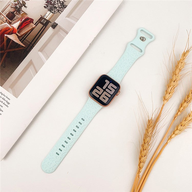 Watch Strap for Apple Watch Series 10 42mm / 9 8 7 41mm / SE (2023) SE (2022) SE 6 5 4 40mm / 3 2 1 38mm Leopard Pattern Silicone Watch Band - Turquoise