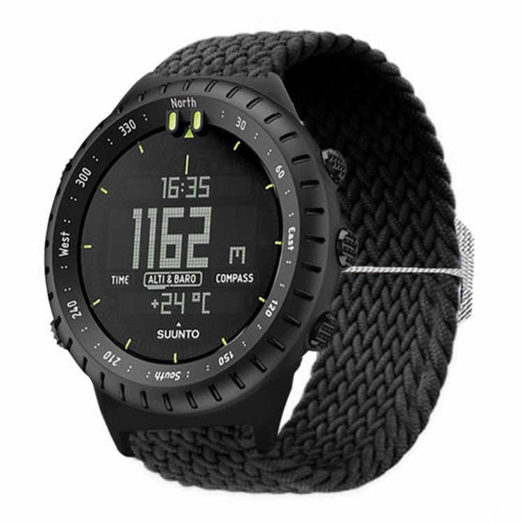For Suunto Core Watch Band Stretchy 22mm Soft Nylon Elastic Braided Strap - Black
