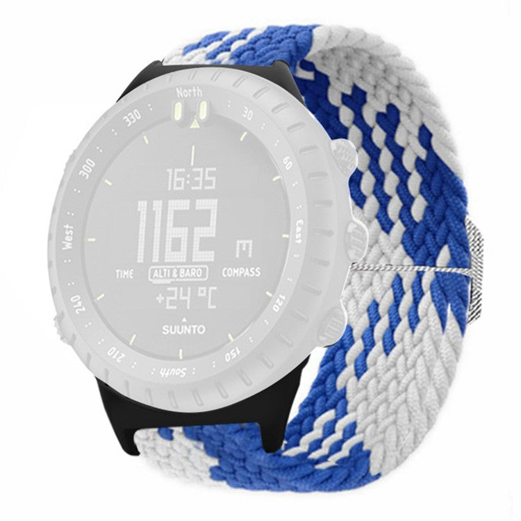 For Suunto Core Watch Band Stretchy 22mm Soft Nylon Elastic Braided Strap - Blue+White