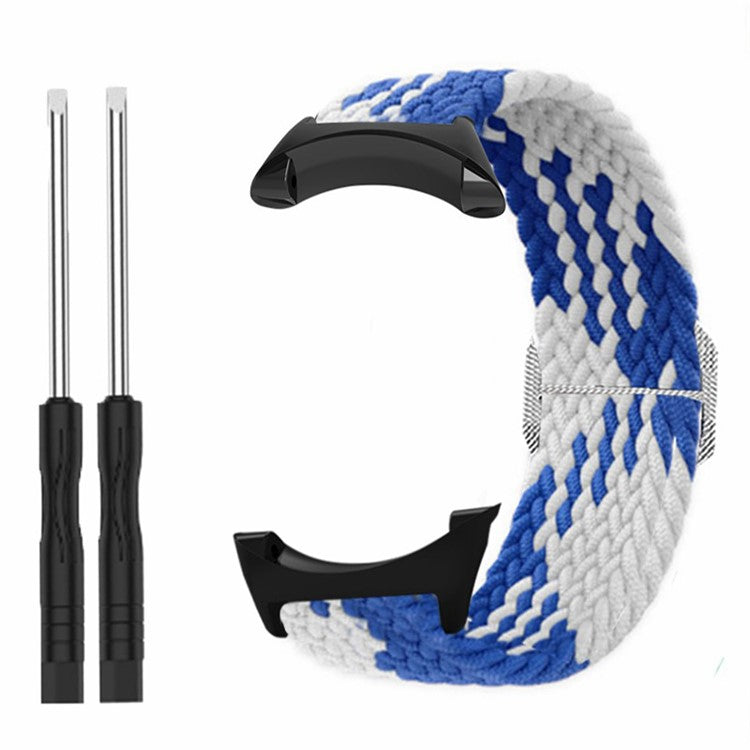 For Suunto Core Watch Band Stretchy 22mm Soft Nylon Elastic Braided Strap - Blue+White