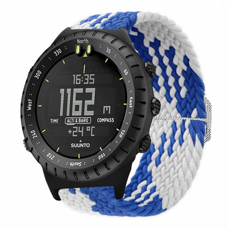 For Suunto Core Watch Band Stretchy 22mm Soft Nylon Elastic Braided Strap - Blue+White
