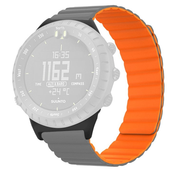 For Suunto Core Magnetic Watch Band 22mm Skin-Friendly Silicone Strap - Grey+Orange