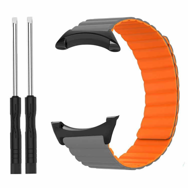 For Suunto Core Magnetic Watch Band 22mm Skin-Friendly Silicone Strap - Grey+Orange
