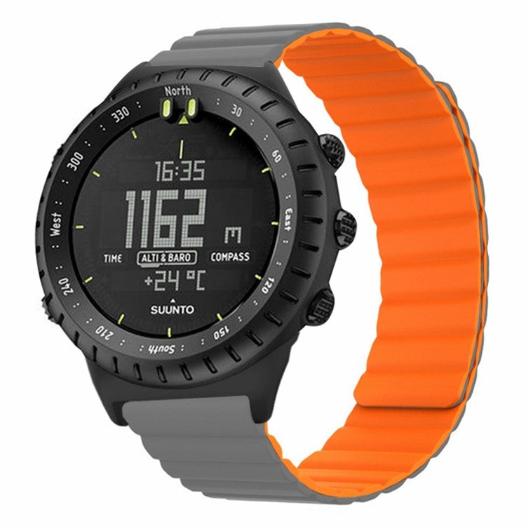 For Suunto Core Magnetic Watch Band 22mm Skin-Friendly Silicone Strap - Grey+Orange