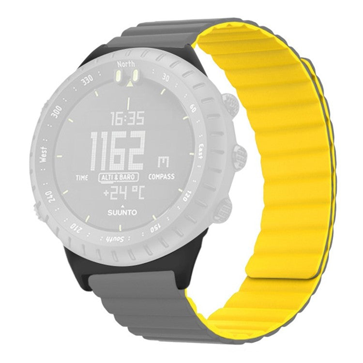 For Suunto Core Magnetic Watch Band 22mm Skin-Friendly Silicone Strap - Grey+Yellow