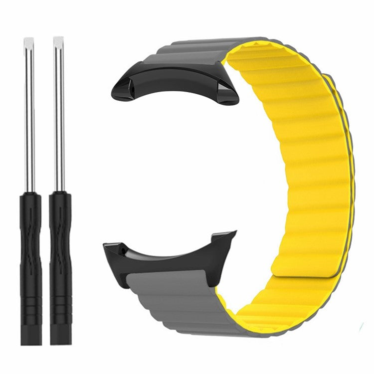 For Suunto Core Magnetic Watch Band 22mm Skin-Friendly Silicone Strap - Grey+Yellow