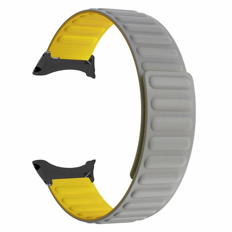 For Suunto Core Magnetic Watch Band 22mm Skin-Friendly Silicone Strap - Grey+Yellow