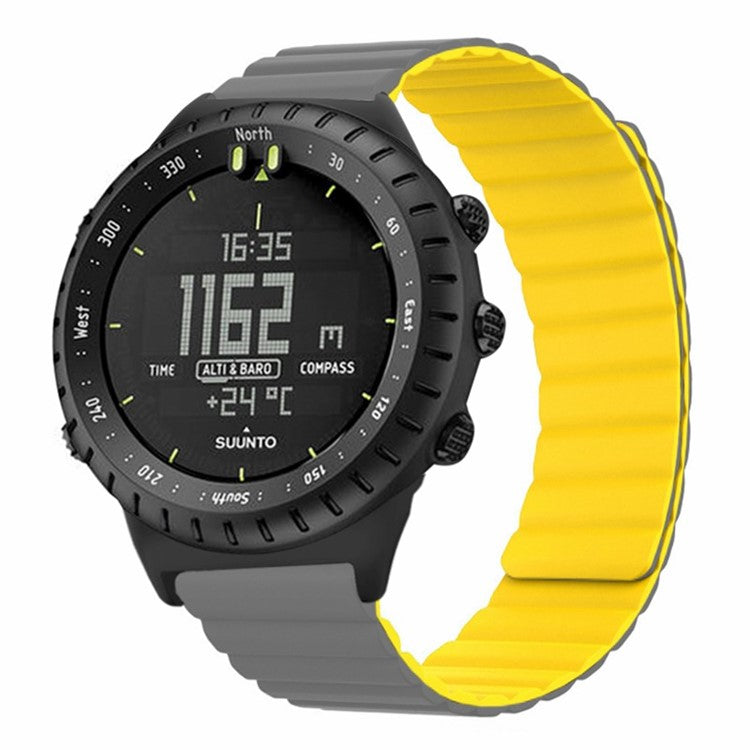 For Suunto Core Magnetic Watch Band 22mm Skin-Friendly Silicone Strap - Grey+Yellow